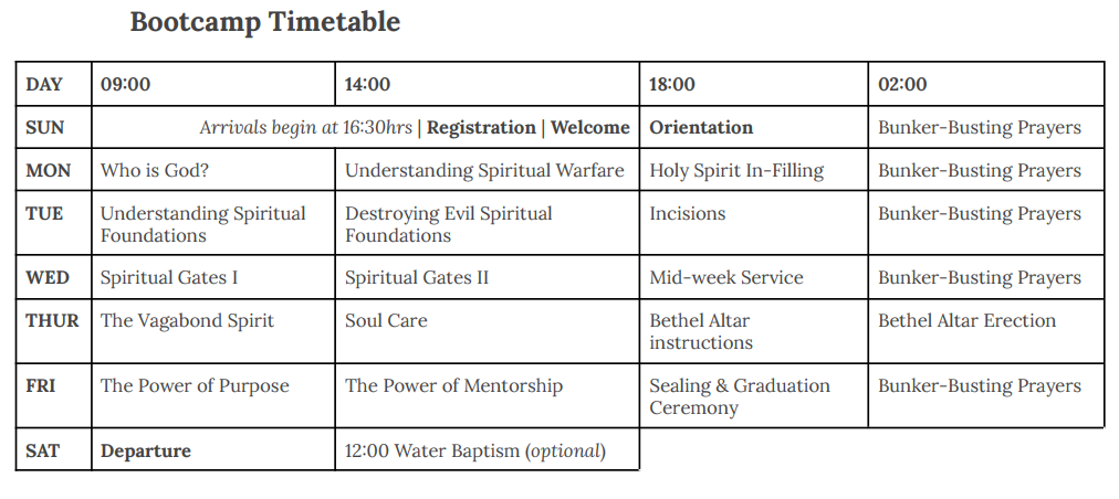 Bootcamp Timetable